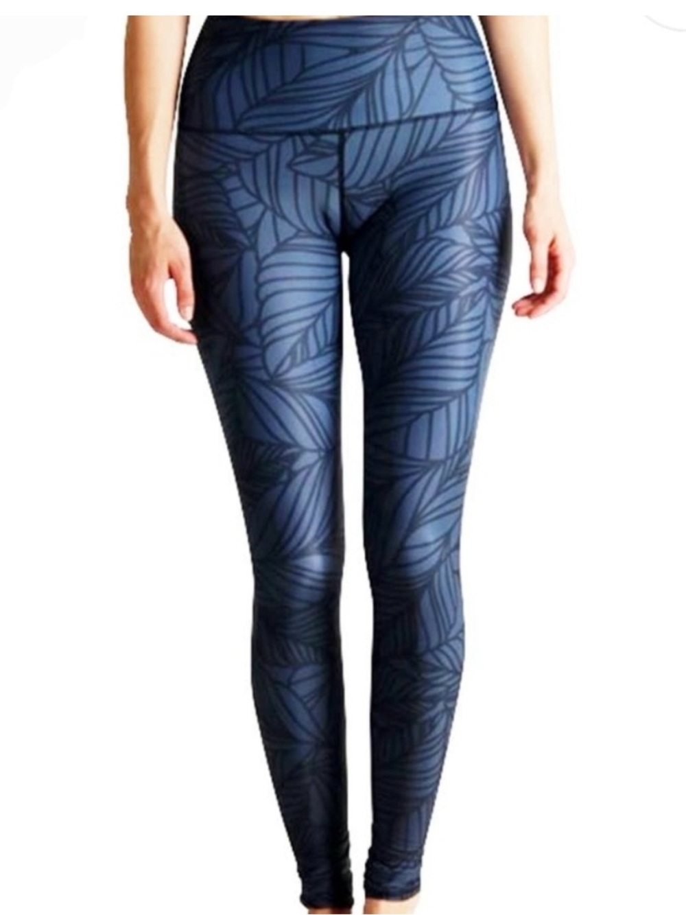 Yoga Democracy Navy Blue Leaf Pattern Leggings